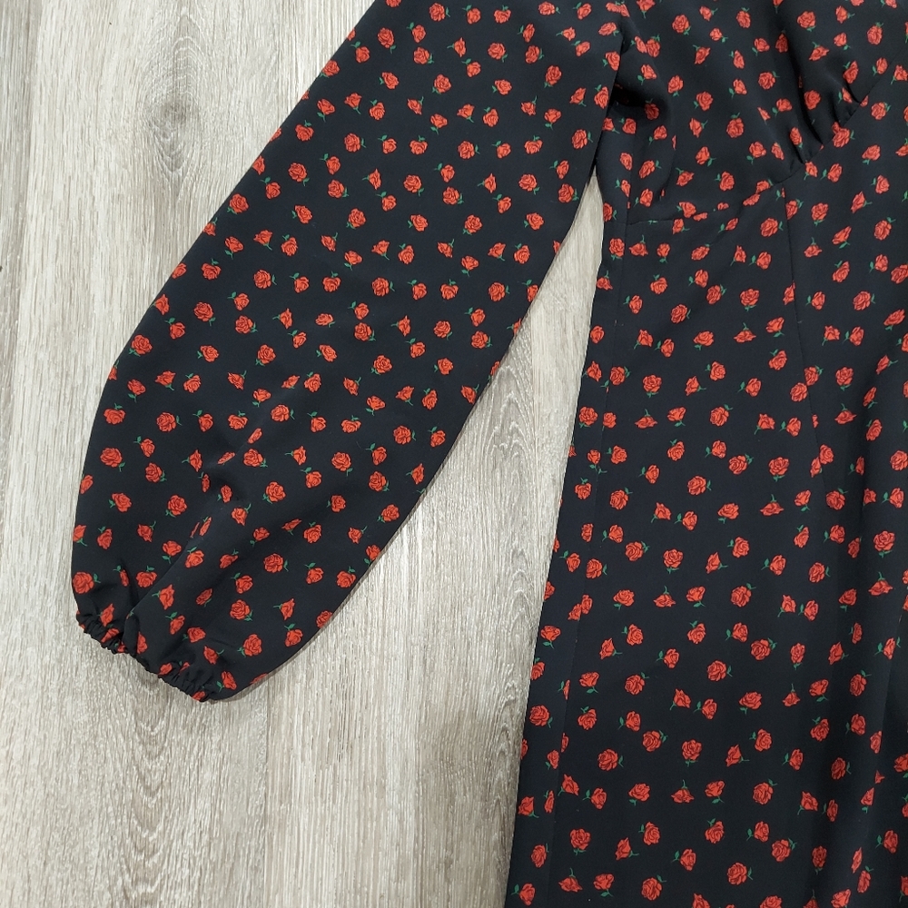 NWOT Topshop Black Floral Rose Printed Midi Dress - Picture 5 of 8
